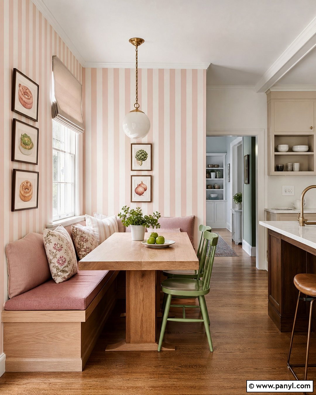 Pink Stripe Kitchen Breakfast Nook - 30 pink stripe wall ideas