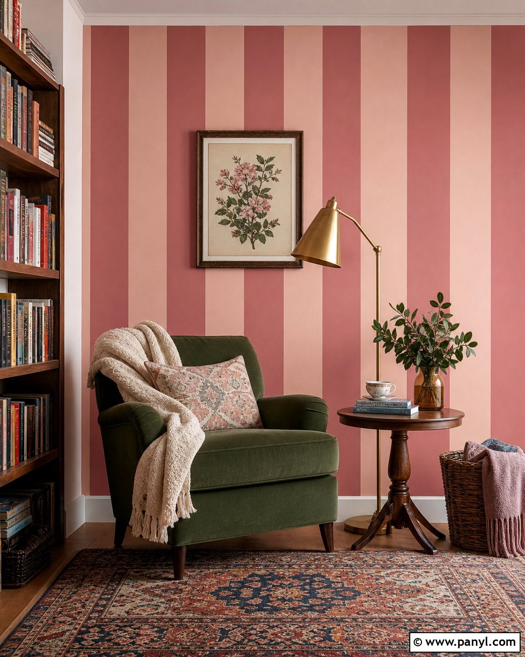 Pink Stripe Reading Nook - 30 pink stripe wall ideas