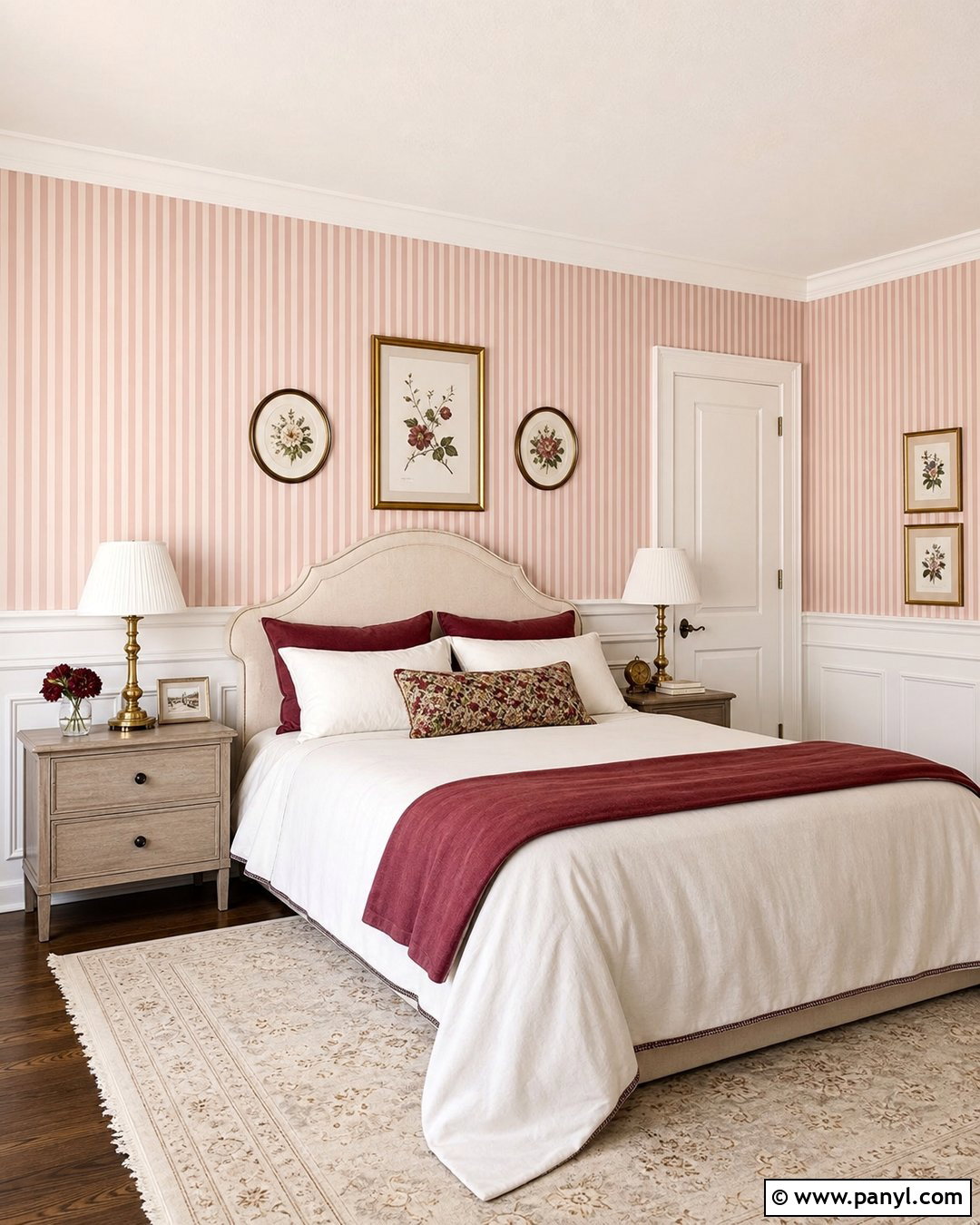 Pink Stripe Wall With White Wainscoting - 30 pink stripe wall ideas