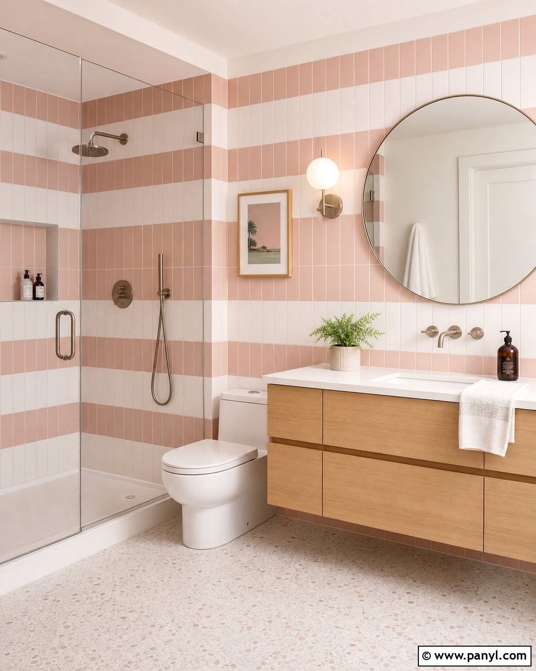 Pink Striped Bathroom Tile Walls - 30 Pink Striped Walls