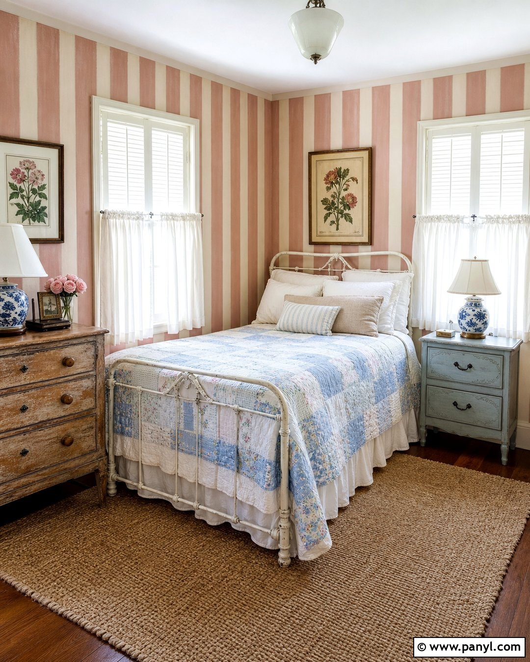 Pink Striped Cottage Bedroom Walls - 30 Pink Striped Walls