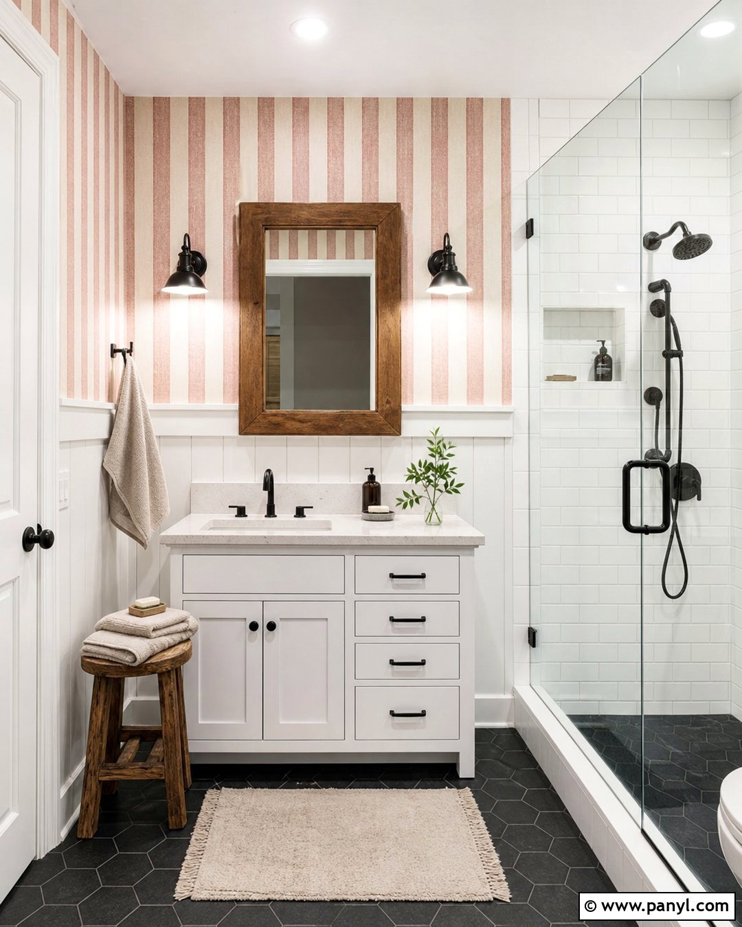 Pink Striped Farmhouse Bathroom Walls - 30 Pink Striped Walls
