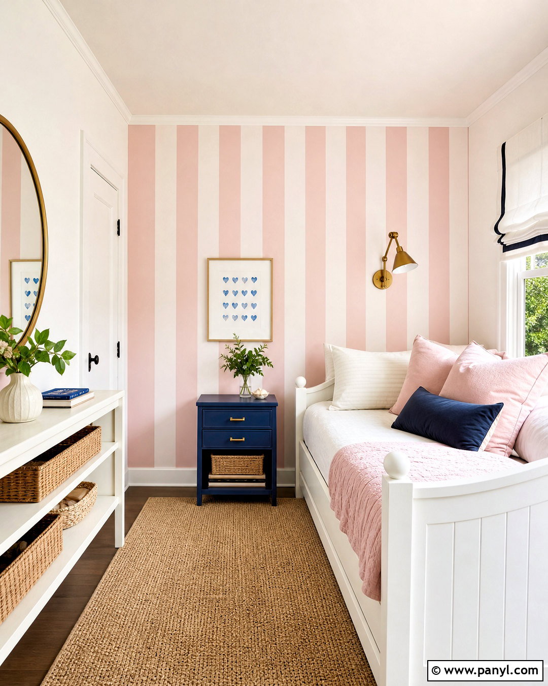 Pink Striped Feature Wall - 20 pink feature wall ideas