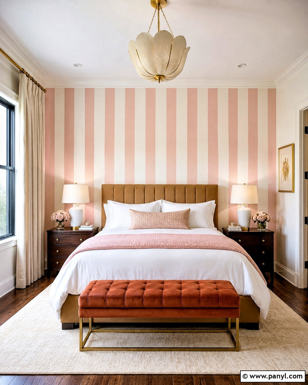 Pink Striped Feature Wall - 20 pink feature wall bedroom ideas
