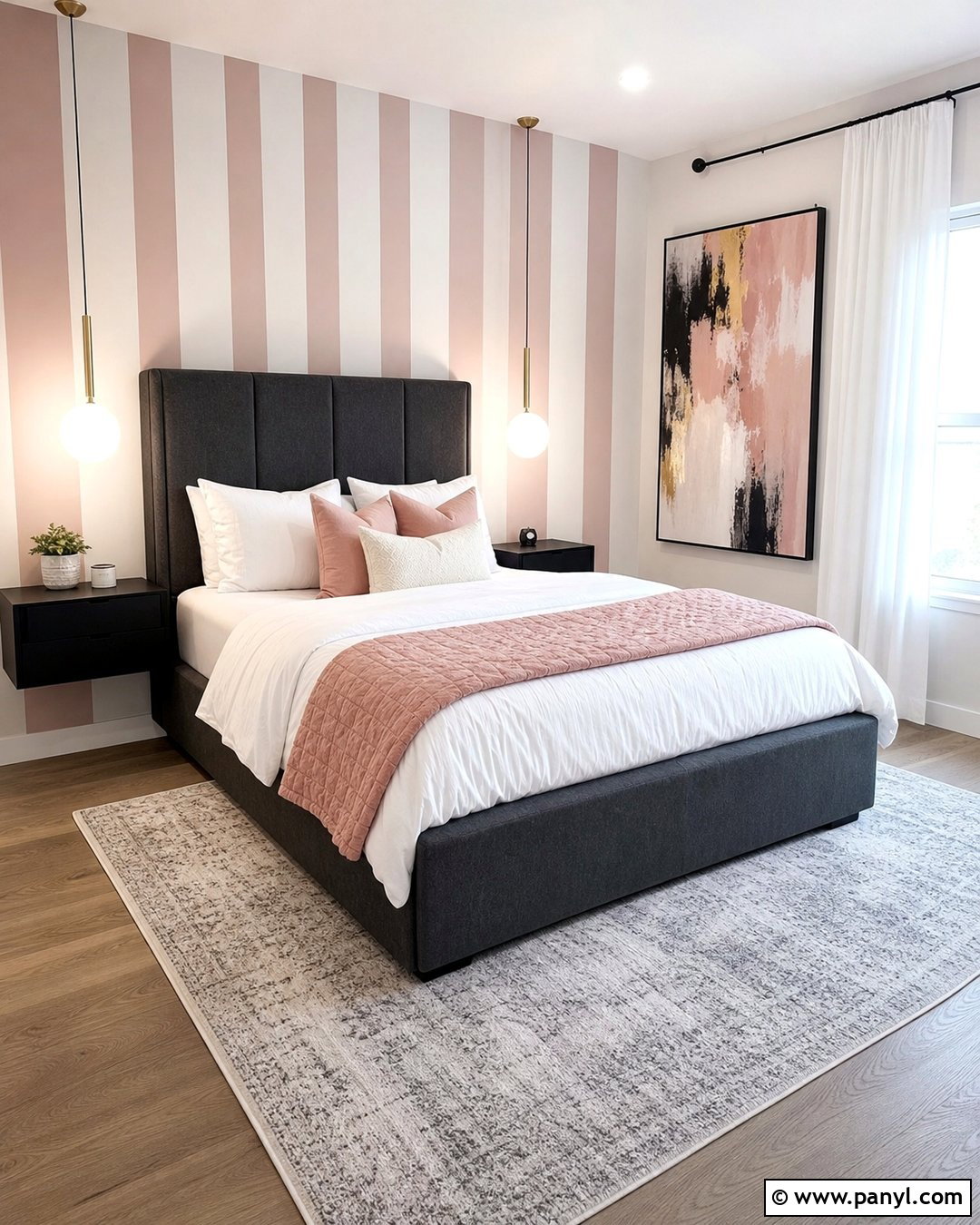 Pink Striped Modern Bedroom Walls - 30 Pink Striped Walls