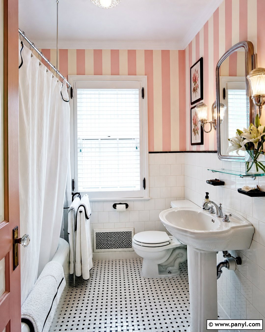 Pink Striped Vintage Bathroom Walls - 30 Pink Striped Walls