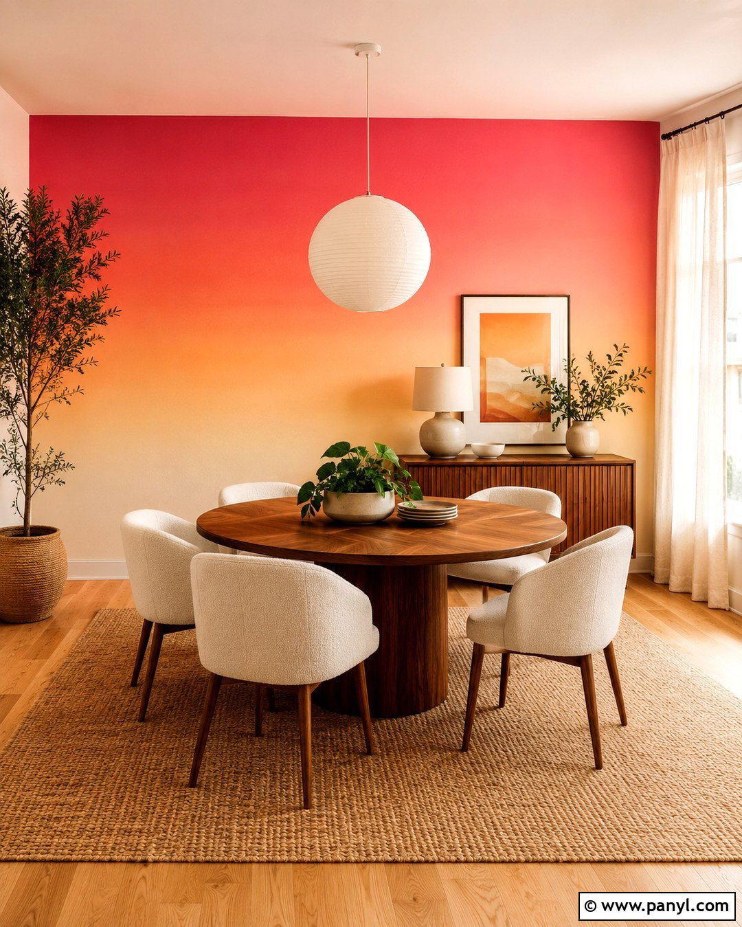 Pink Sunset Ombre Dining Room Wall - 20 Ombre Pink Wall Ideas