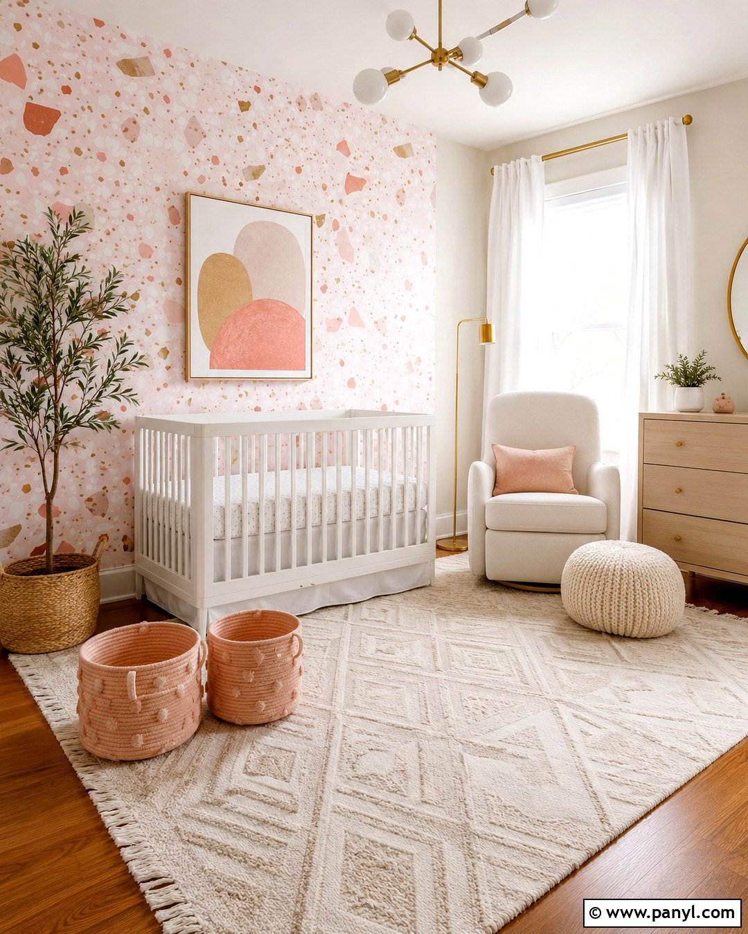 Pink Terrazzo Accent Wall - 20 Baby Girl Nursery Pink Accent Wall Ideas