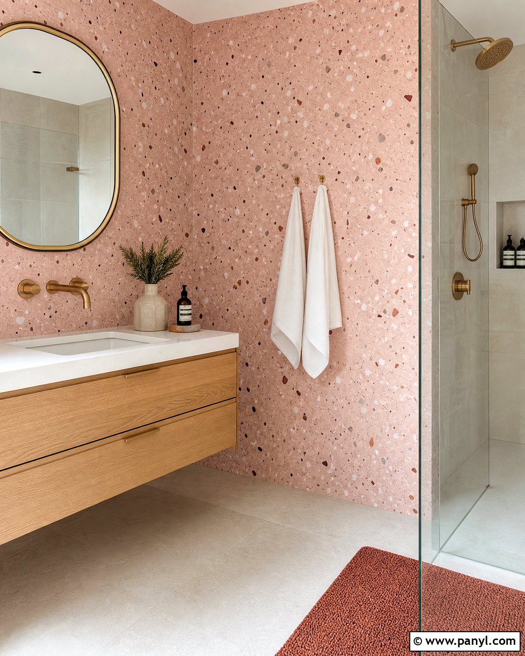 Pink Terrazzo Bathroom Wall - 20 pink feature wall ideas