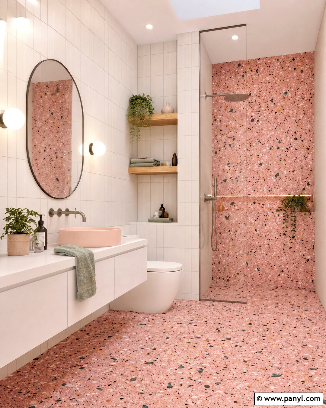 Pink Terrazzo Bathroom With White Cabinets - 20 pink bathroom ideas decor ideas