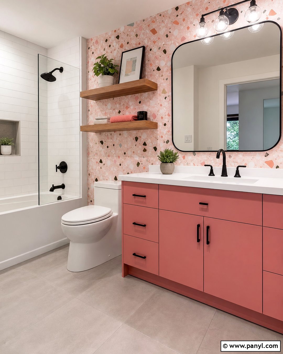 Pink Terrazzo Wallpaper Bathroom - 25 Pink Wallpaper Bathroom Ideas