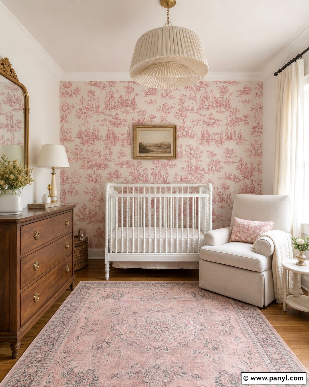 Pink Toile Nursery Wallpaper Wall - 20 Accent Wall Nursery Girl Pink Ideas