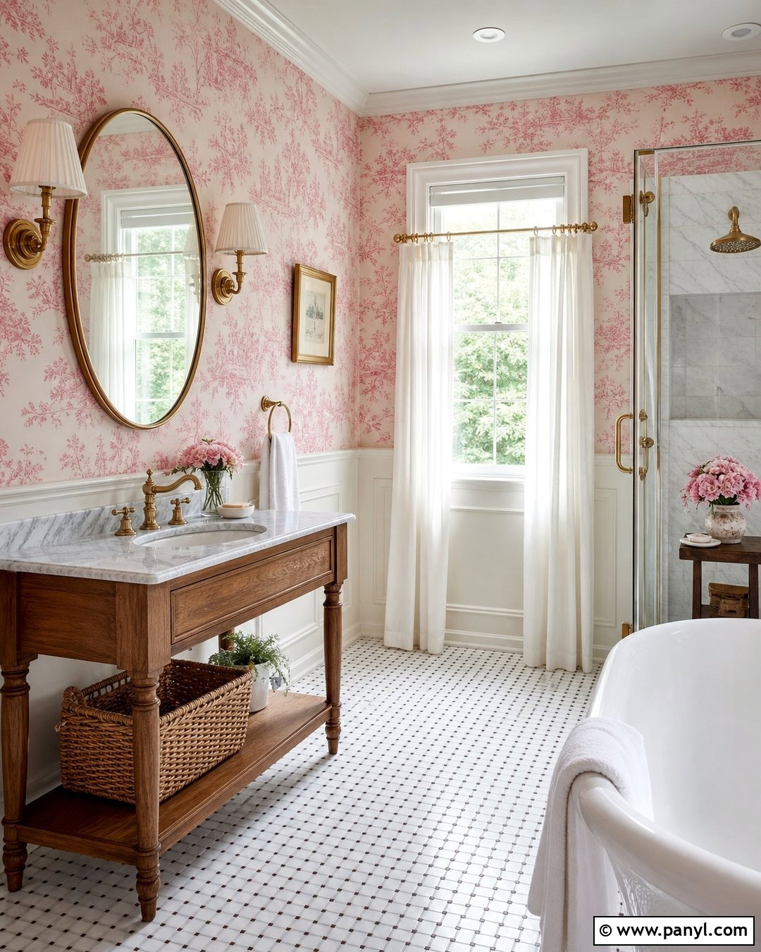 Pink Toile Wallpaper Bathroom - 25 Pink Wallpaper Bathroom Ideas