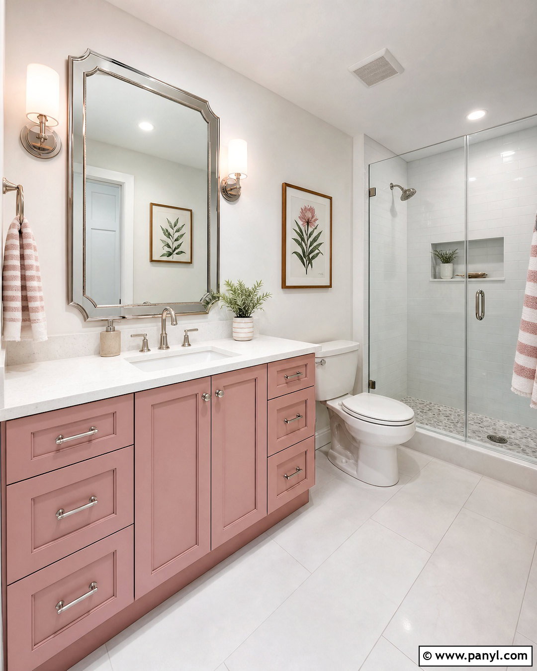 Pink Vanity With White Walls Bathroom - 20 white and pink bathroom ideas