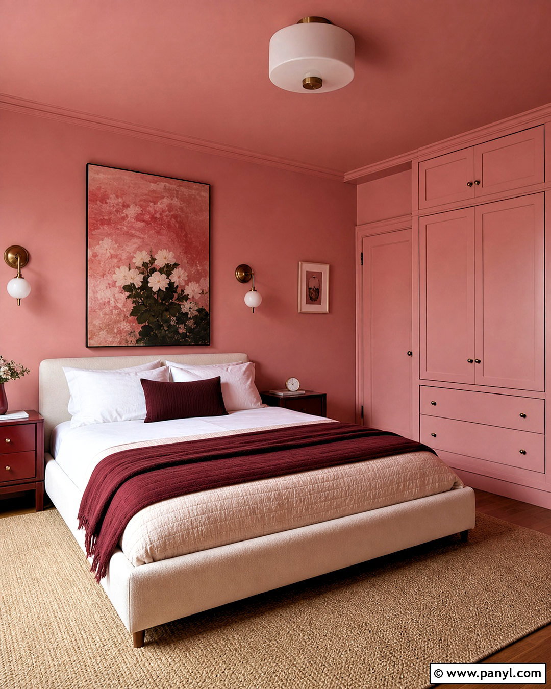 Pink Wall Color-Drenched Bedroom - 20 pink wall room ideas