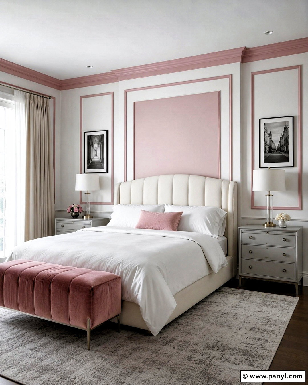 Pink Wall Molding In A White Bedroom - 20 pink and white walls