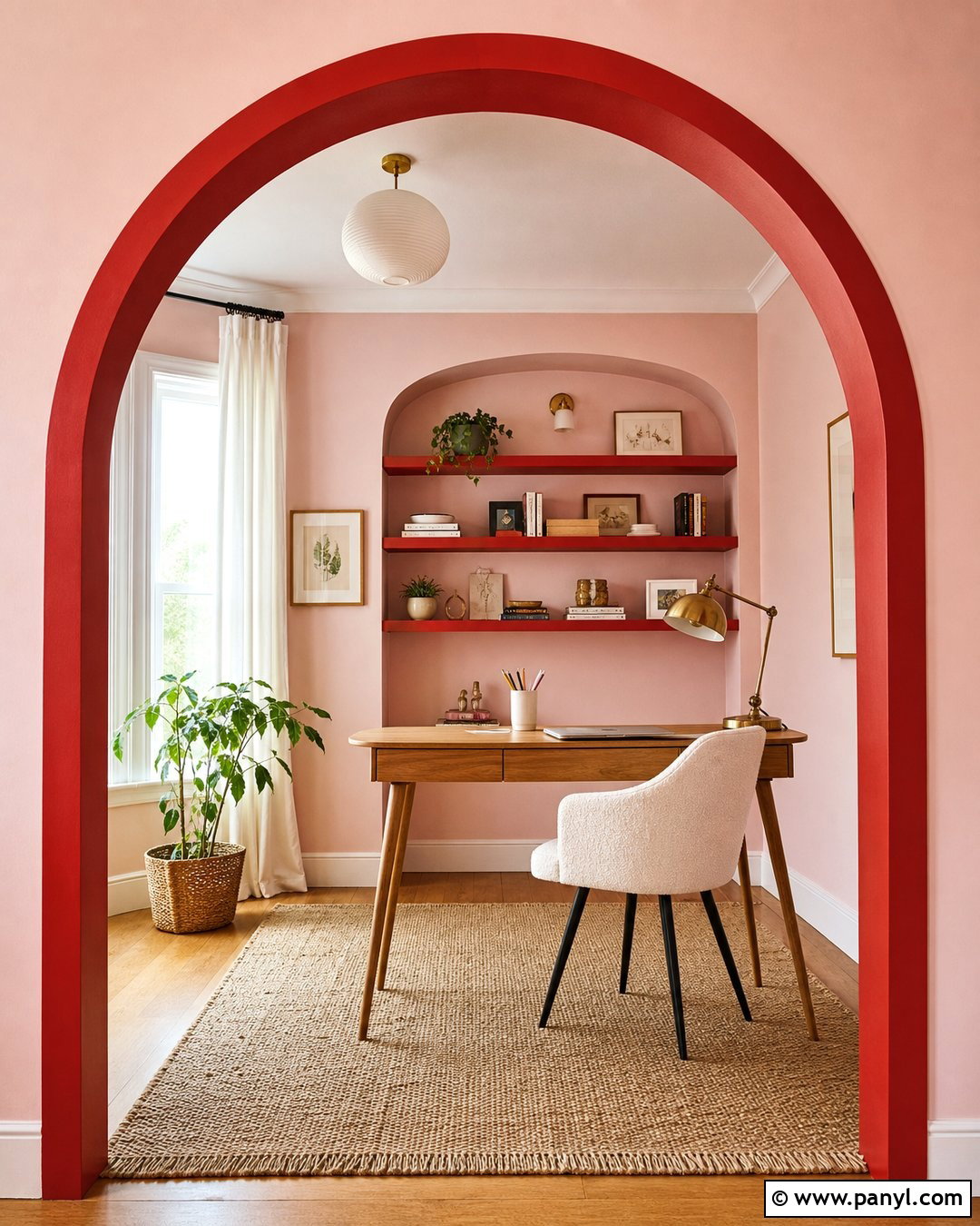 Pink Wall With Red Painted Arch - 25 Pink And Red Wall Ideas
