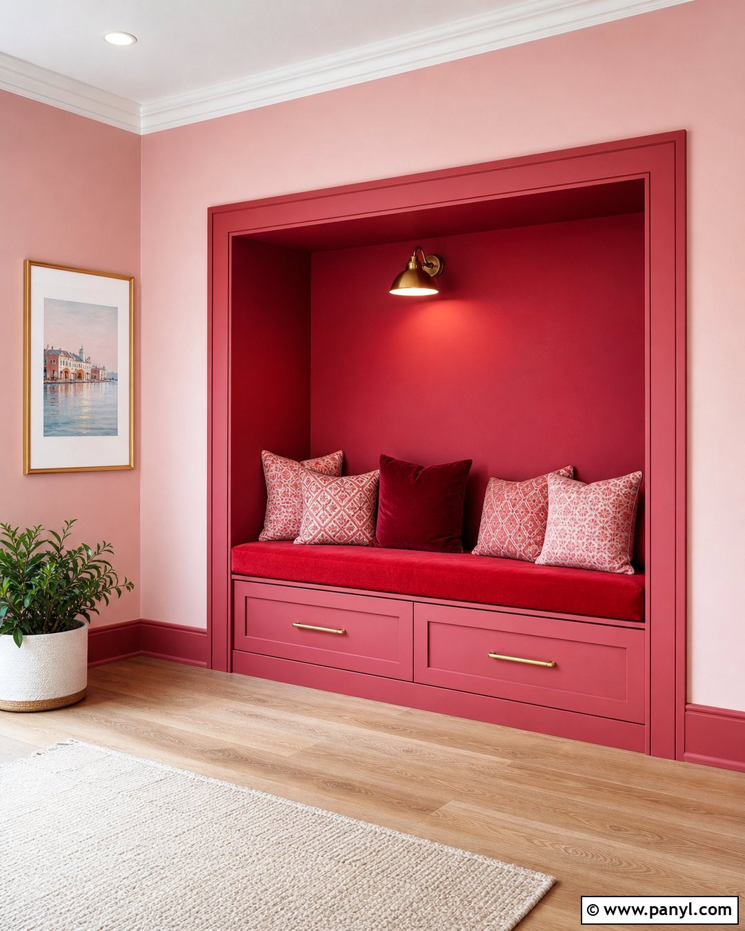 Pink Wall With Red Painted Niche - 25 Pink And Red Wall Ideas