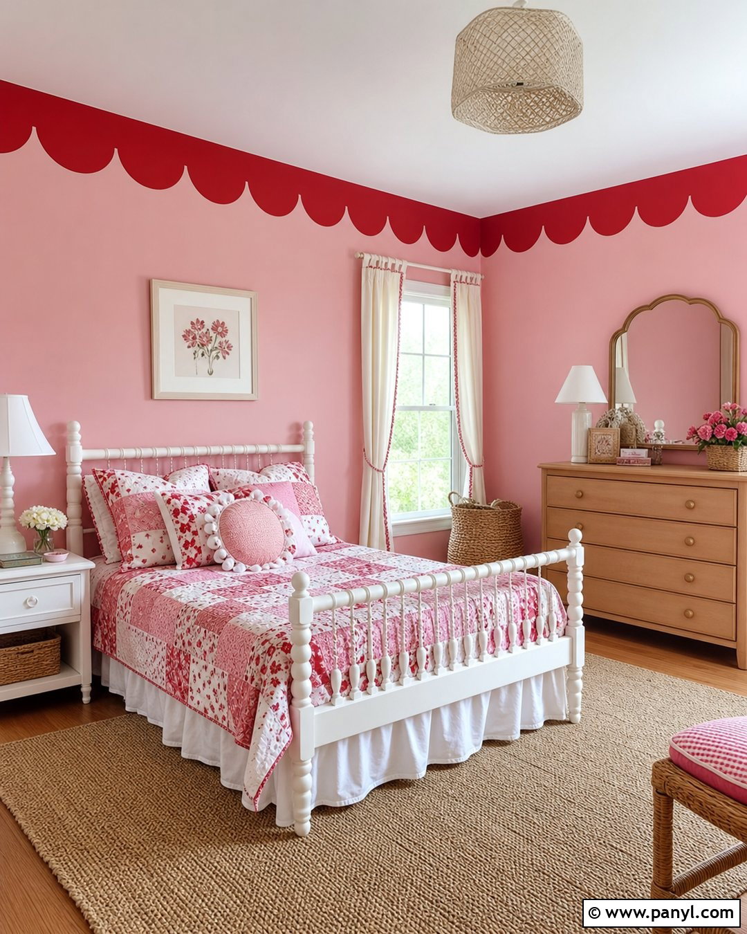 Pink Wall With Red Scalloped Border - 25 Pink And Red Wall Ideas