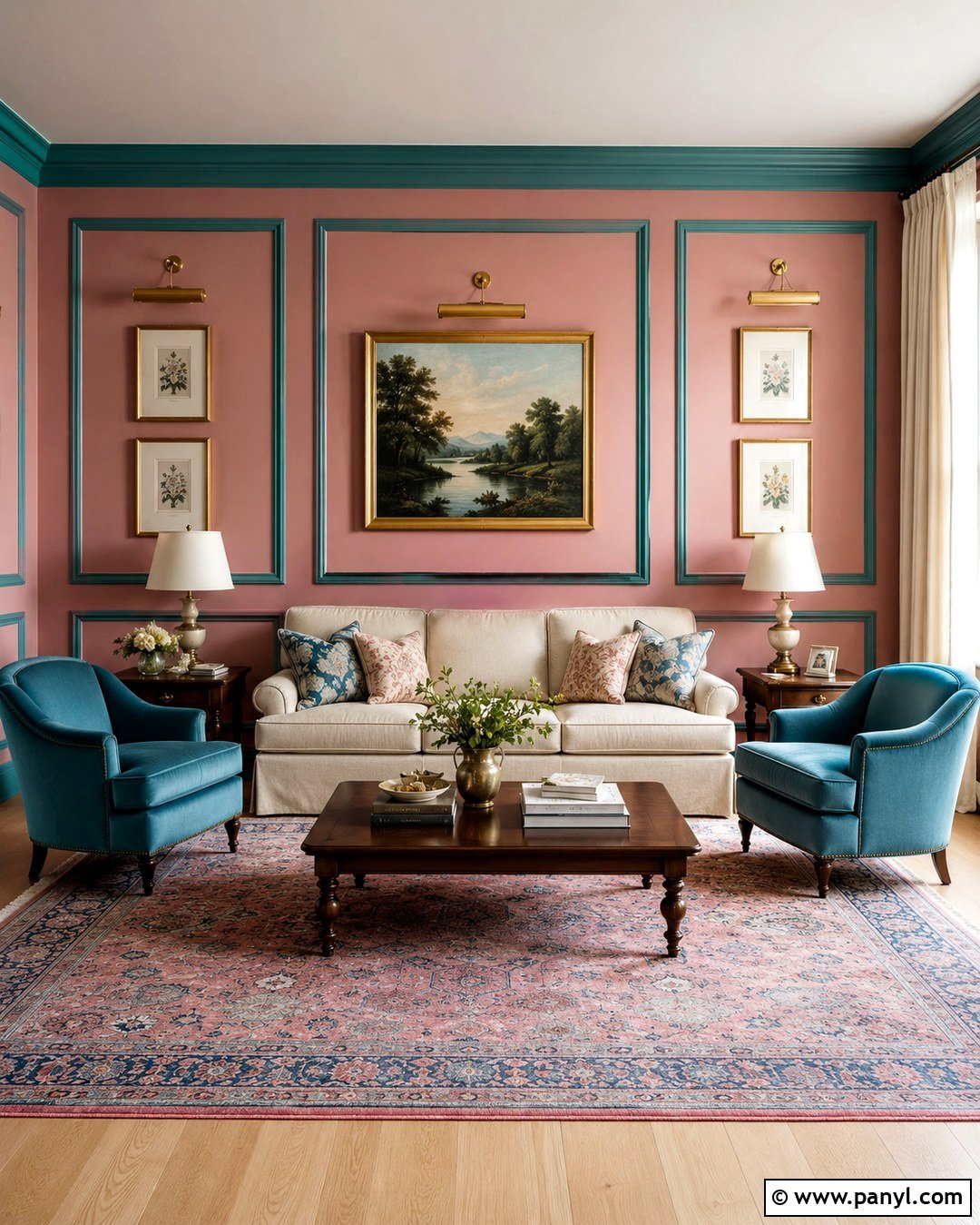 Pink Wall With Turquoise Picture Molding - 20 Turquoise And Pink Wall Ideas