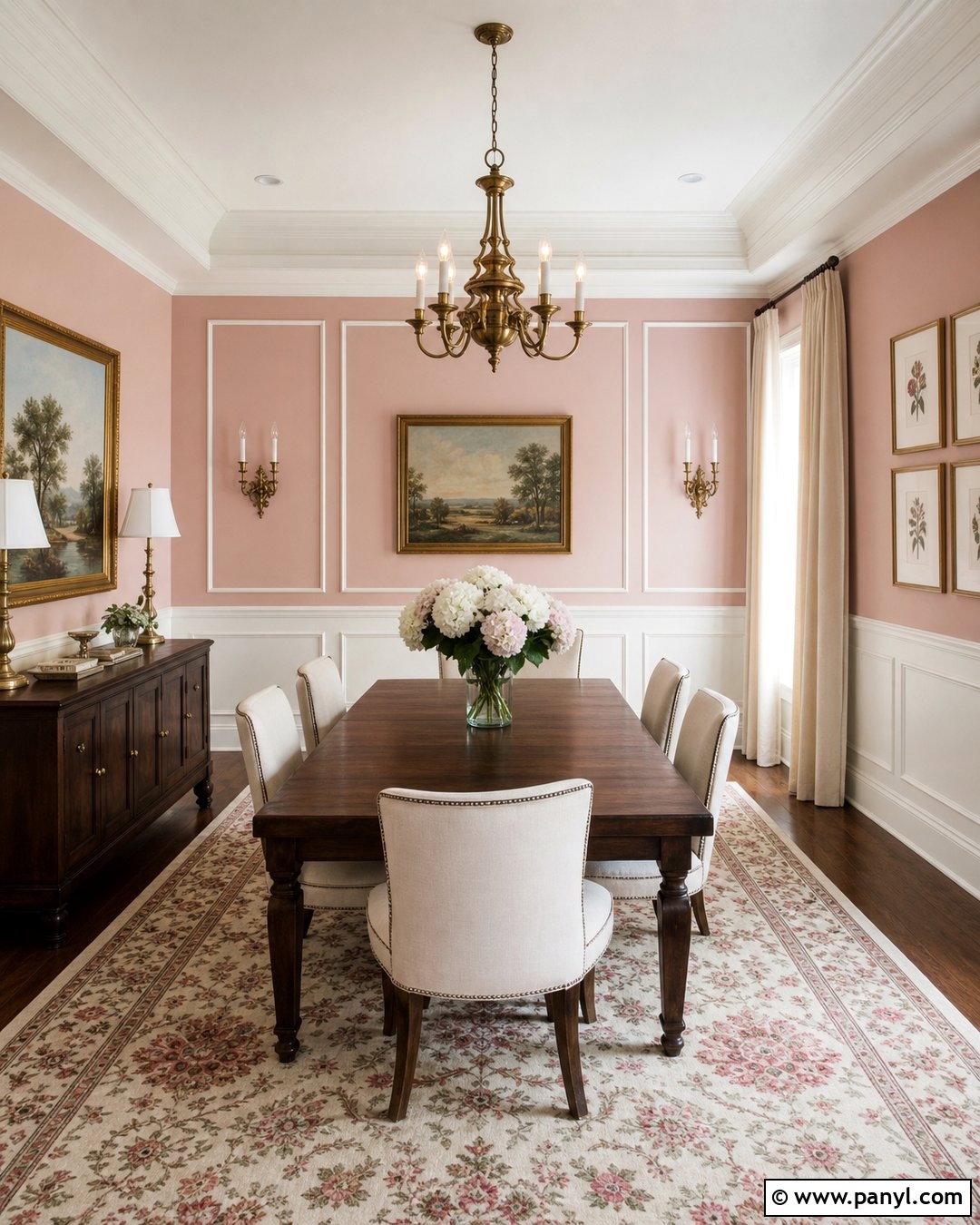 Pink Wall With White Wainscoting - 50 Pink Wall Ideas
