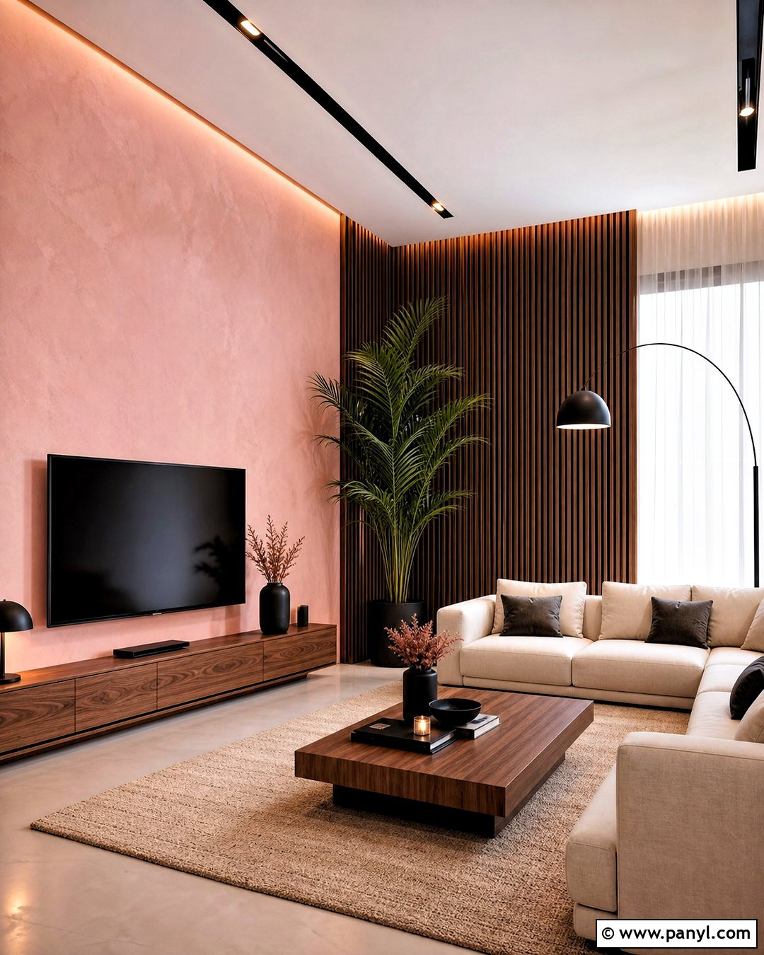 Pink Wall With Wood Slats - 20 pink wall design ideas