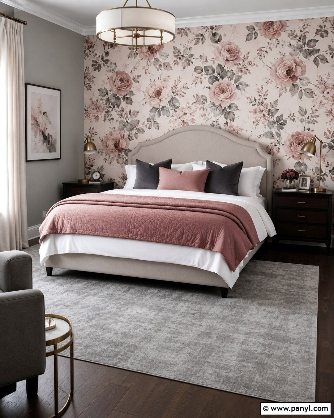 Pink Wallpaper Accent Wall With Grey Bedroom - 20 Grey Room With Pink Accent Wall Ideas