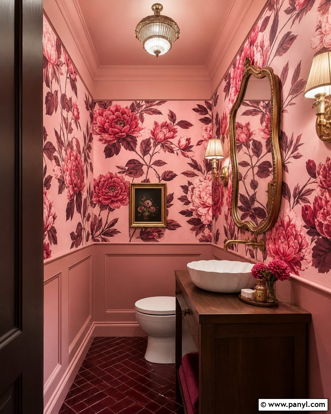Pink Wallpaper Powder Room - 25 Pink Wallpaper Bathroom Ideas