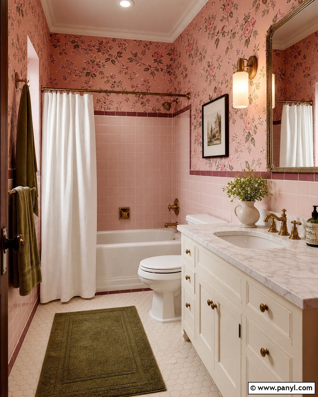 Pink Wallpaper With Pink Tile - 25 Pink Wallpaper Bathroom Ideas
