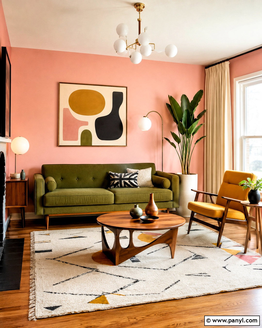 Pink Walls In A Midcentury Living Room - 20 pink wall living room ideas