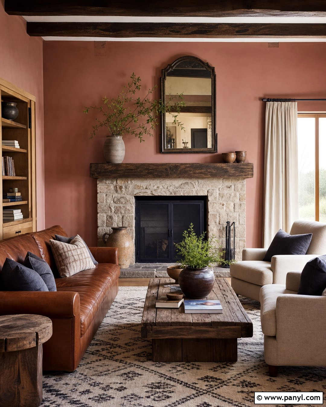 Pink Walls With A Stone Fireplace - 20 Rustic Pink Wall Color Ideas
