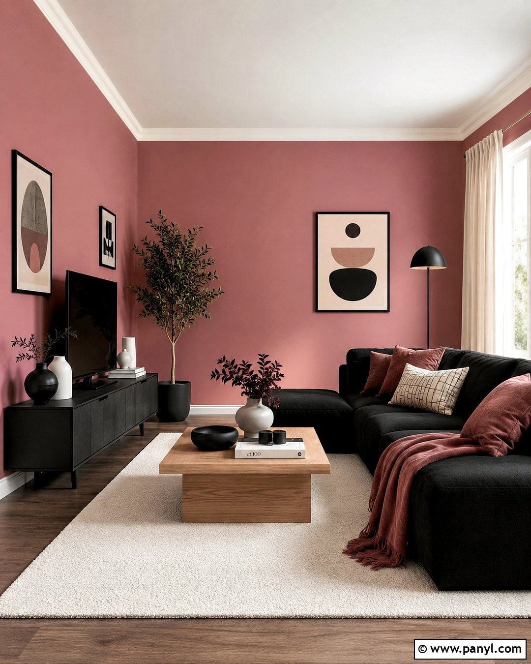 Pink Walls With Black Furniture - 20 pink wall living room ideas