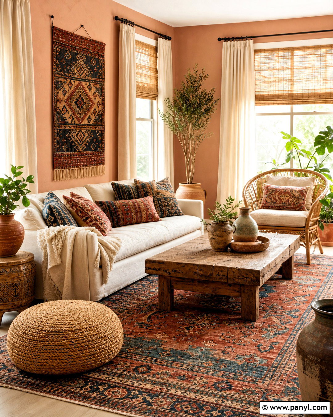 Pink Walls With Boho Decor - 20 pink walls living room ideas