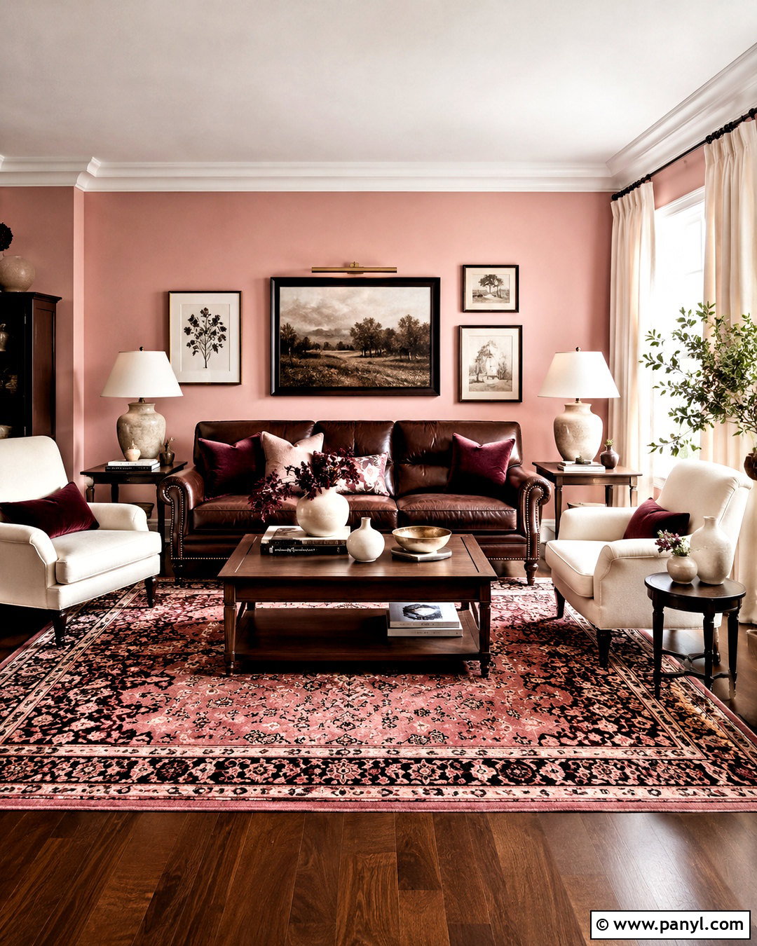 Pink Walls With Chocolate Brown Furniture - 20 pink wall living room ideas