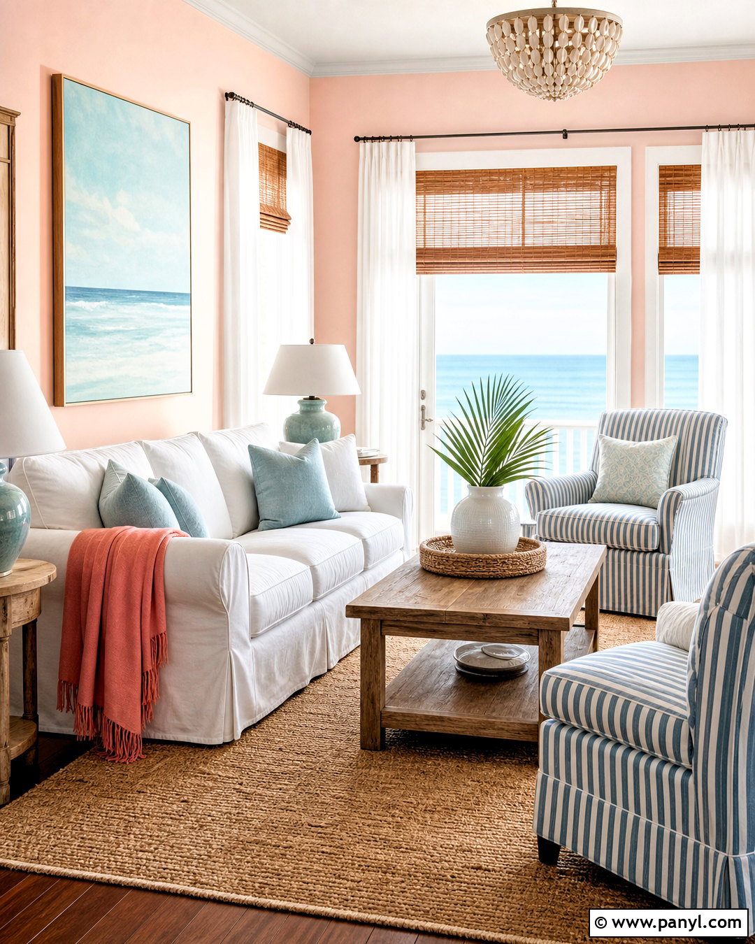 Pink Walls With Coastal Decor - 20 pink walls living room ideas