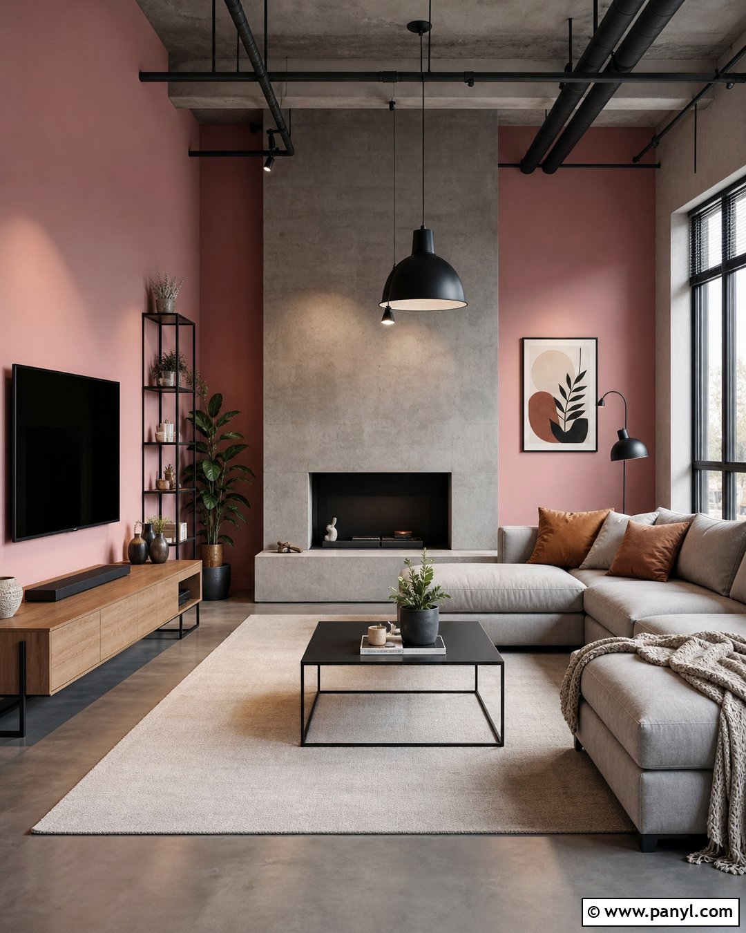 Pink Walls With Concrete Gray - 30 pink wall color combination ideas