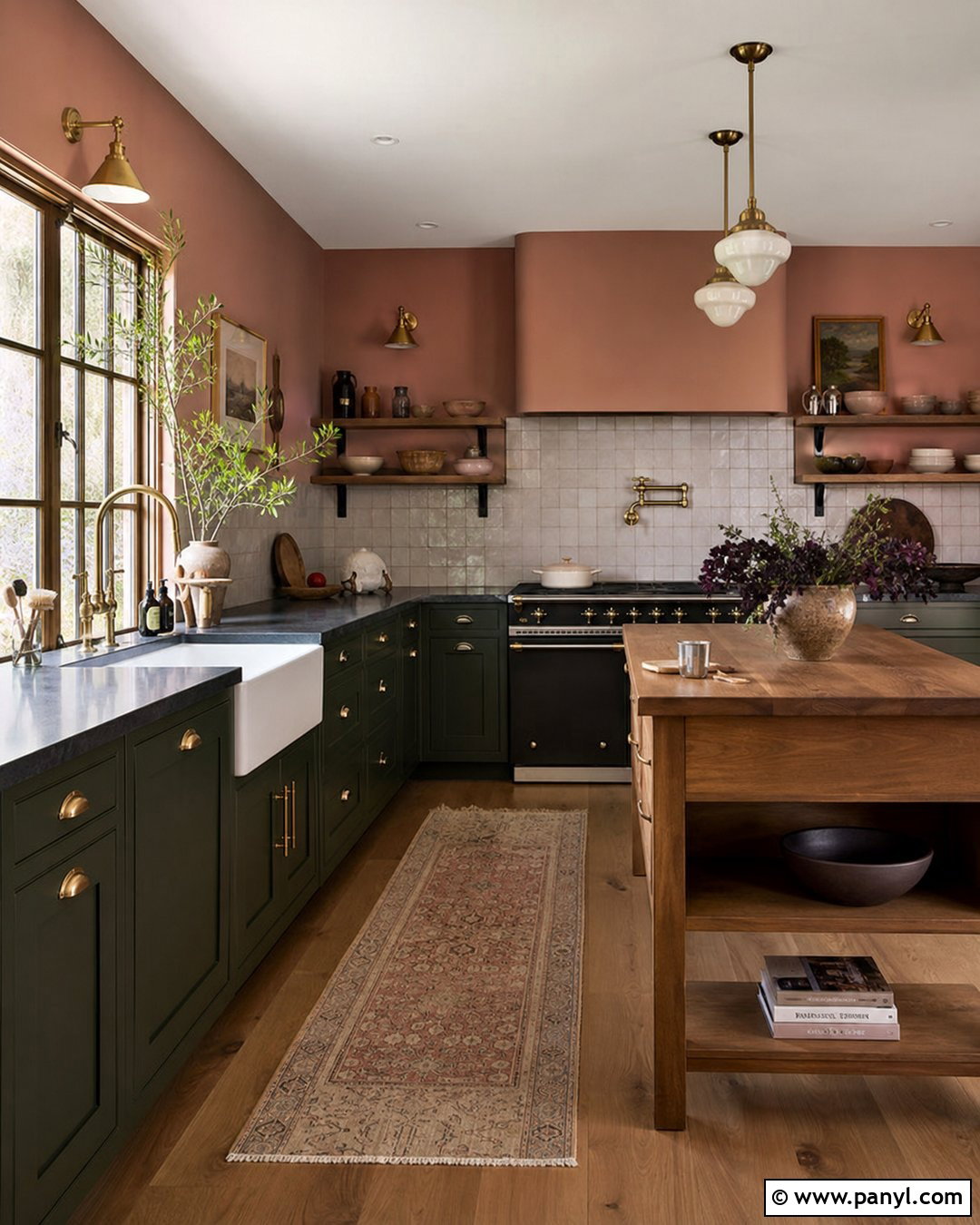 Pink Walls With Dark Green Cabinets - 20 Rustic Pink Wall Color Ideas