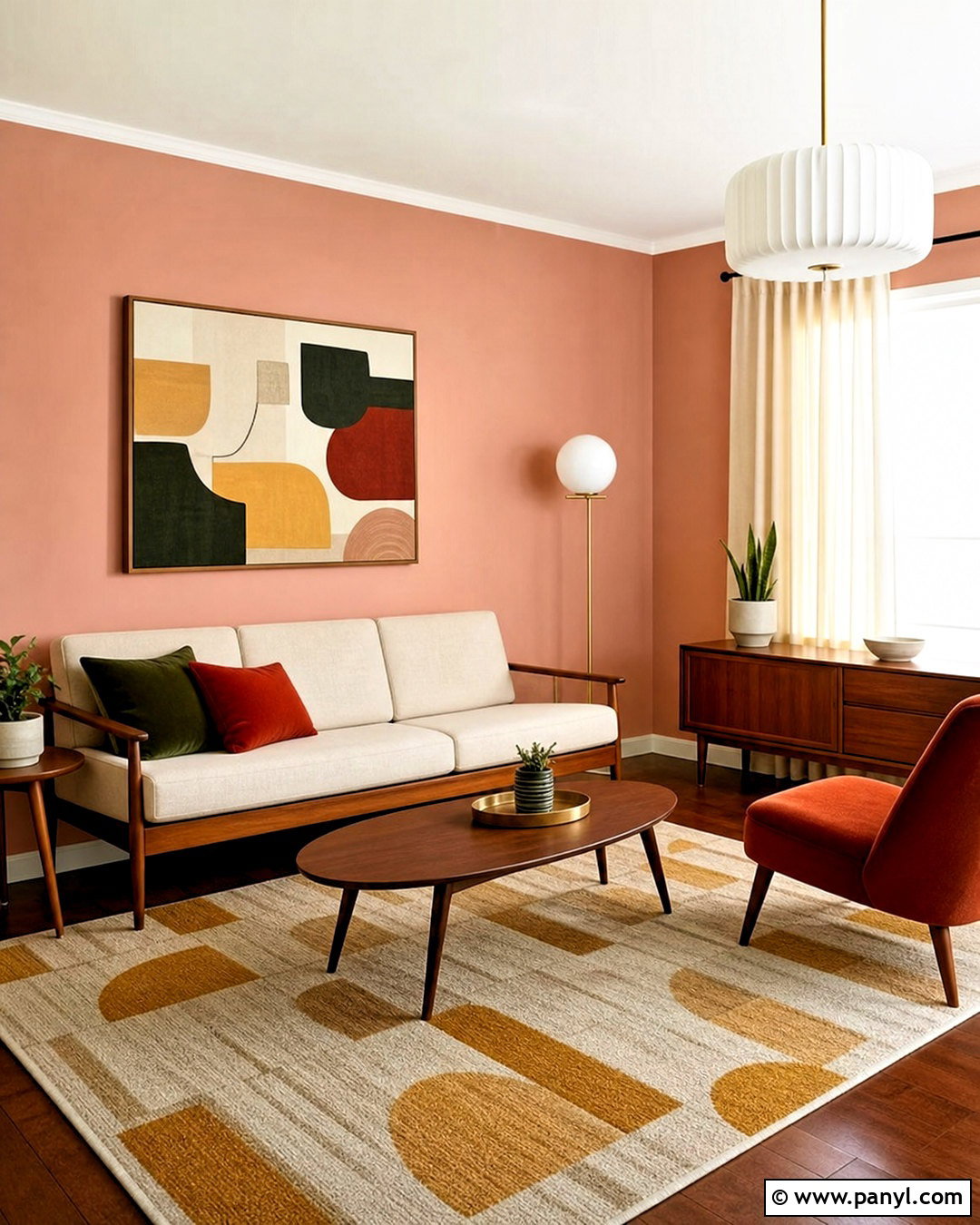 Pink Walls With Midcentury Furniture - 20 pink walls living room ideas