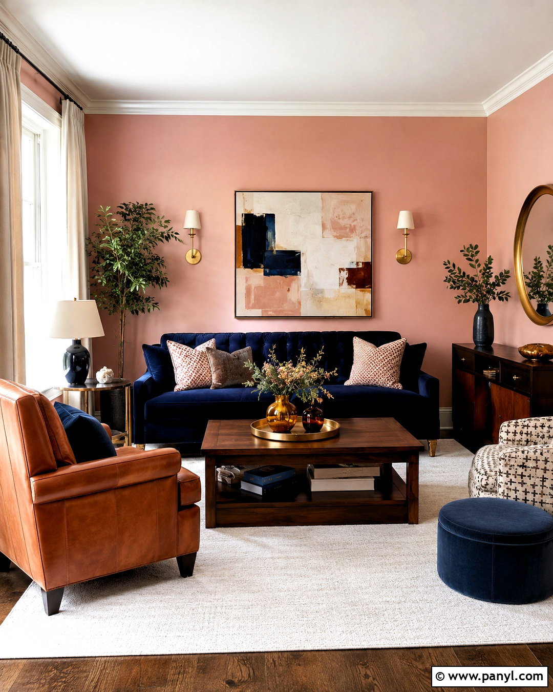 Pink Walls With Navy Blue Accents - 20 pink wall living room ideas