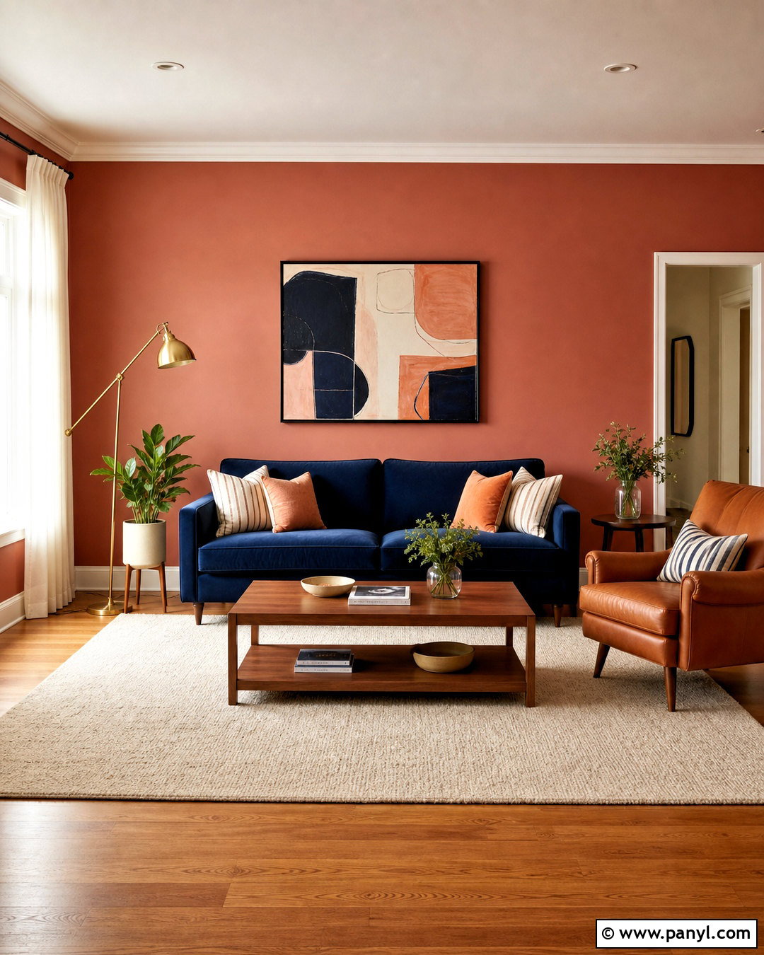 Pink Walls With Navy Blue Sofa - 20 pink walls living room ideas