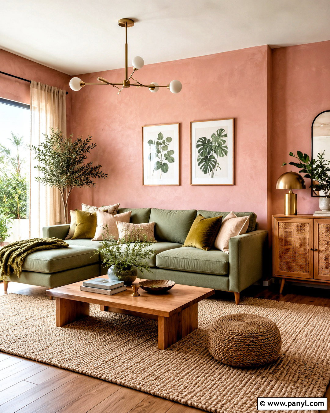 Pink Walls With Sage Green Furniture - 20 pink wall living room ideas