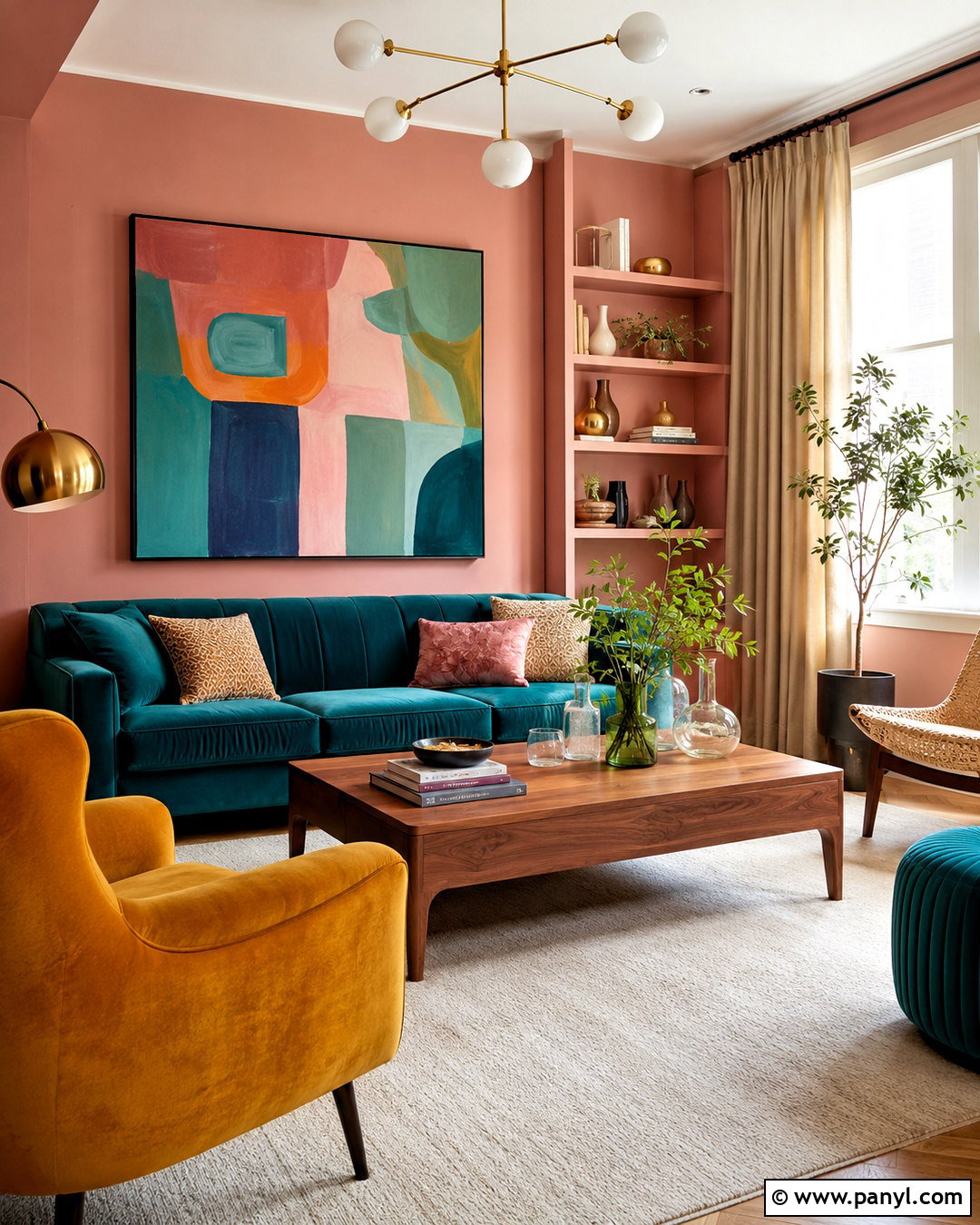 Pink Walls With Teal Seating - 20 pink wall living room ideas