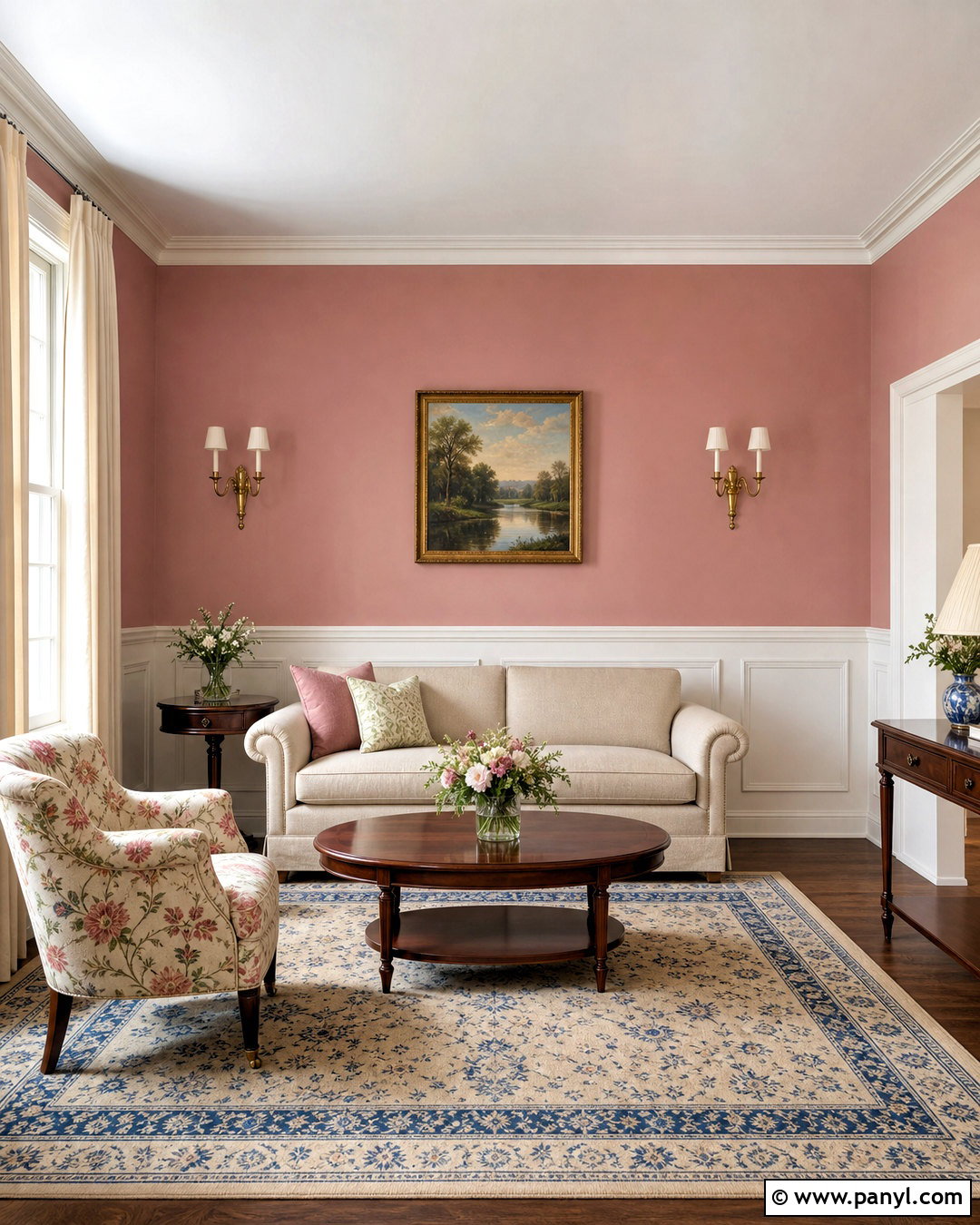 Pink Walls With White Wainscoting - 20 pink walls living room ideas