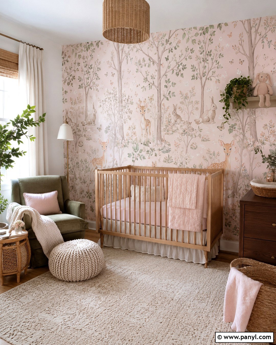 Pink Woodland Wallpaper Accent Wall - 20 Baby Girl Nursery Pink Accent Wall Ideas