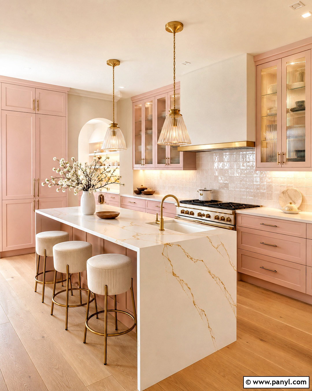 Pink and Gold Kitchen - 20 pink kitchen aesthetic ideas