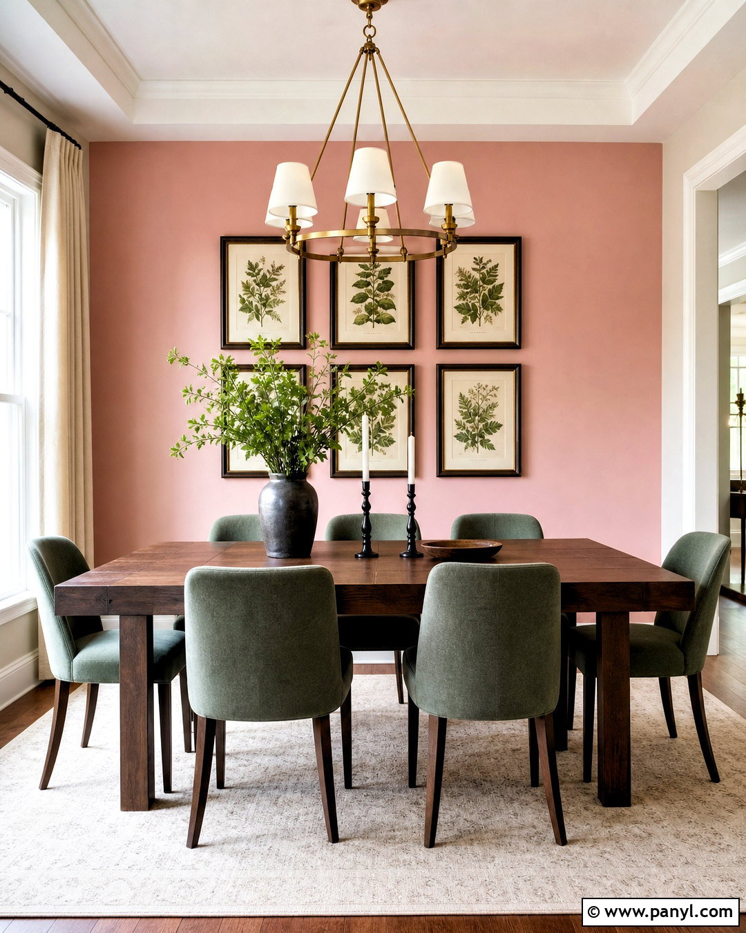 Pink and Green Dining Room Wall - 20 pink feature wall ideas