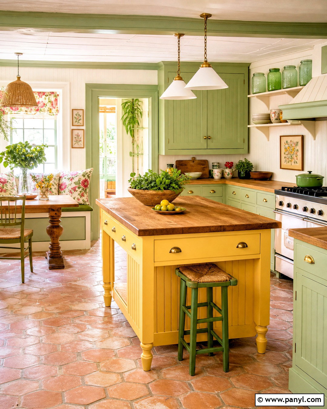 Pistachio Green And Sunflower Yellow Cottage Kitchen - 20 green and yellow kitchen ideas
