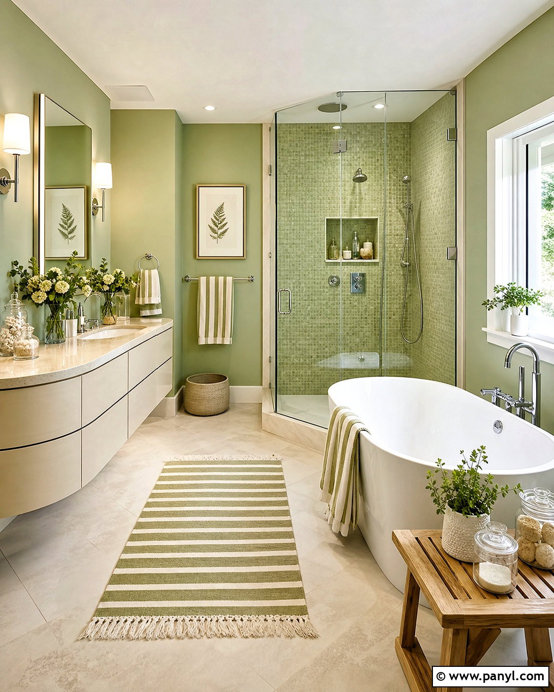 Pistachio Green Bathroom With Chrome Details - 20 modern green bathroom ideas