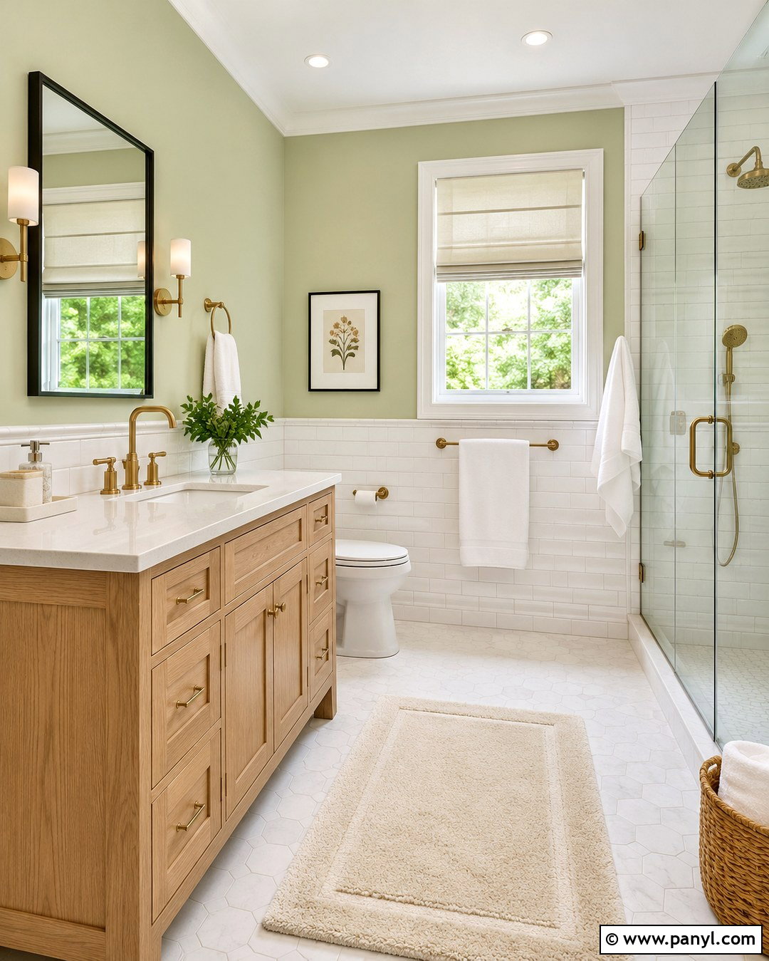 Pistachio Green Bathroom With White Tile - 20 Pistachio Green Wall Paint Ideas
