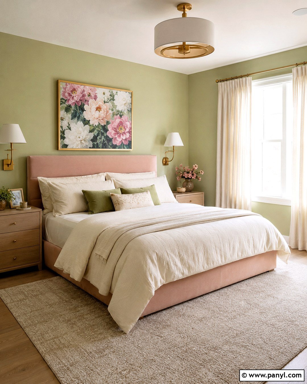 Pistachio Green Bedroom With Blush Pink Decor - 20 Pistachio Green Wall Paint Ideas
